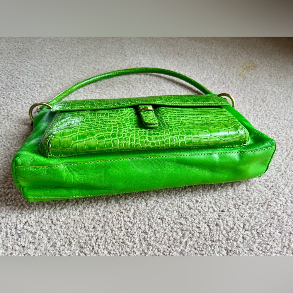 Genuine Leather Mock Croc Accent Shoulder Bag - Picture 3 of 9